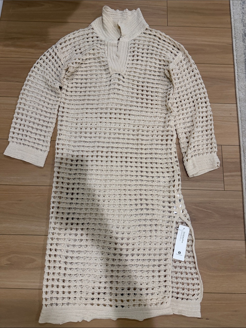 Cream Open-Knit Women's Swim Coverup Tunic